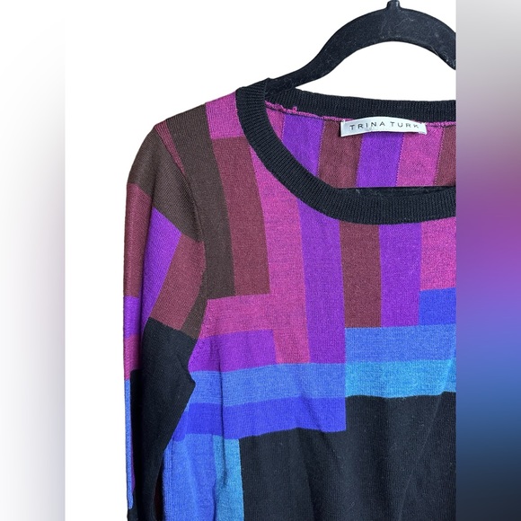 Trina Turk Wool Multicolored Long Sleeve Lightweight Sweater Size Small/Medium - Picture 2 of 7